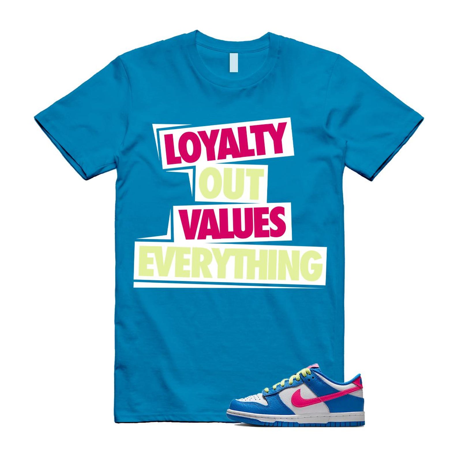 Dunk Photo Blue White Light Lemon Twist Hyper Pink T Shirt Match LOVE IB7747-406 T-Shirt, Sneaker Match Tee