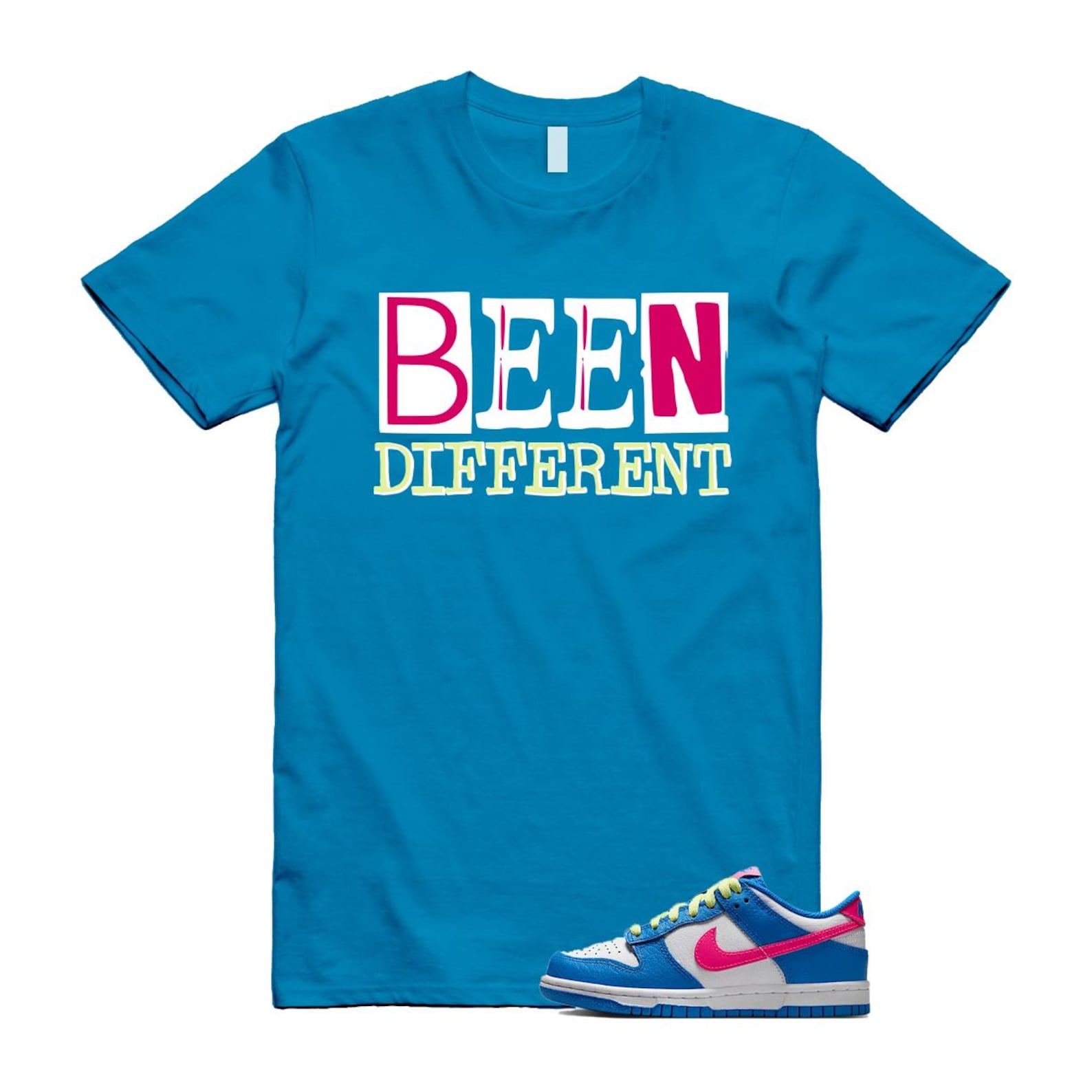 Dunk Photo Blue White Light Lemon Twist Hyper Pink T Shirt Match BEEN IB7747-406 T-Shirt, Sneaker Match Tee