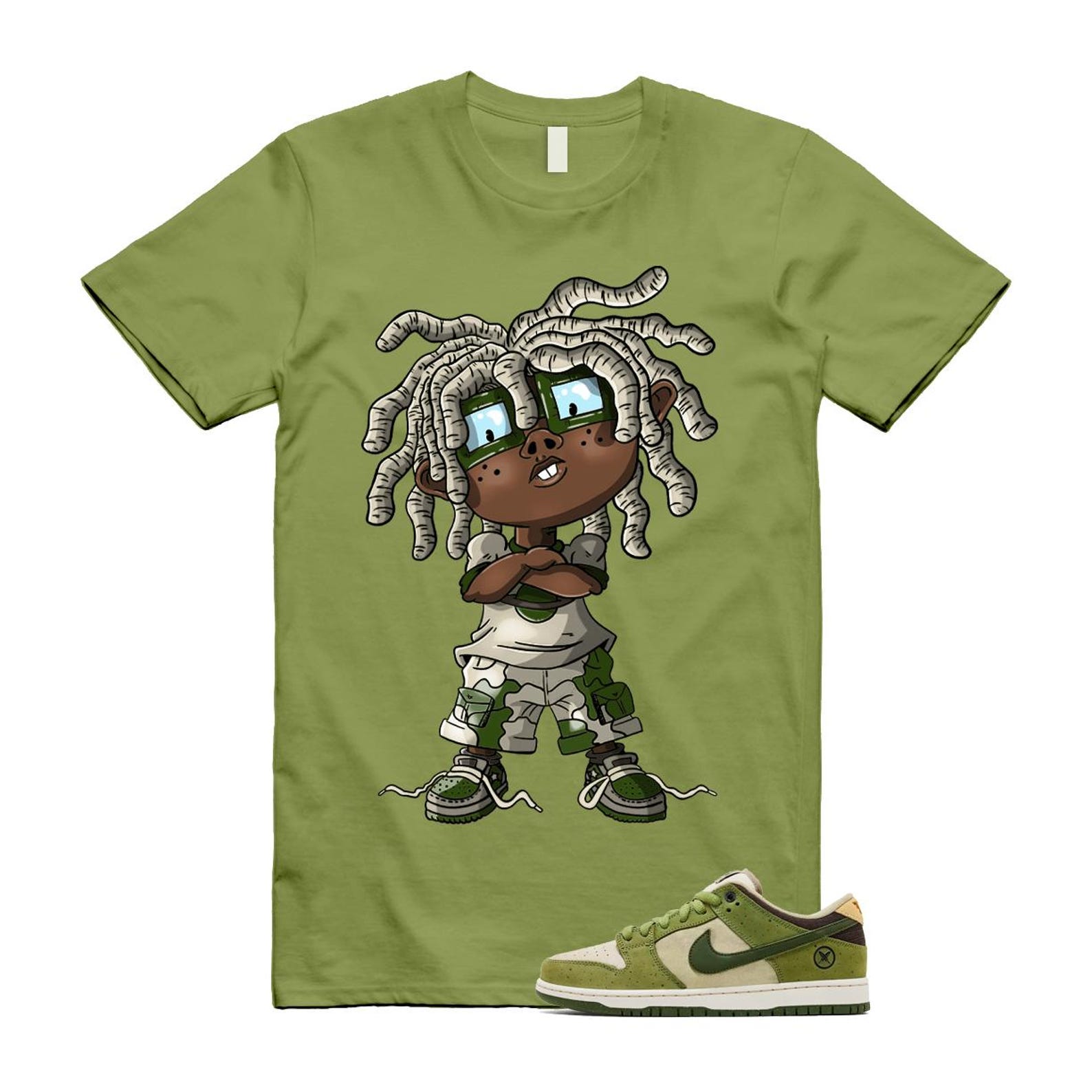 Dunk Yuto Horigome Matcha Asparagus Legion Green Loden Sienna T Shirt Match CHONGO HF8022-300 T-Shirt, Sneaker Match Tee