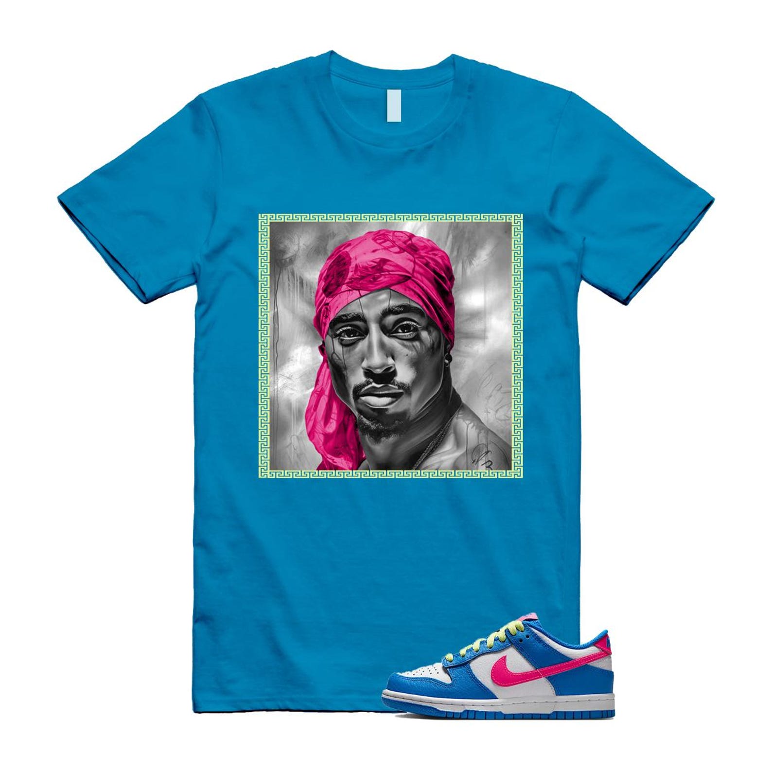 Dunk Photo Blue White Light Lemon Twist Hyper Pink T Shirt Match PAC IB7747-406 T-Shirt, Sneaker Match Tee