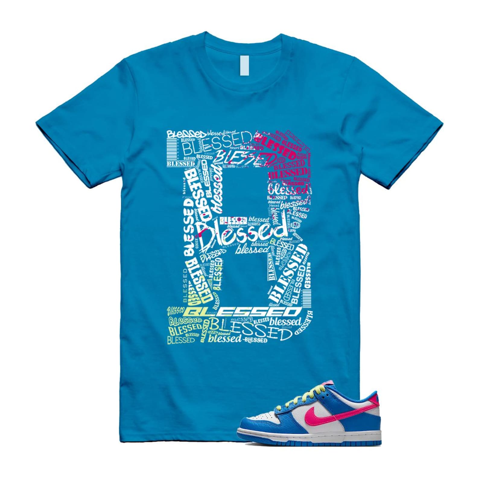 Dunk Photo Blue White Light Lemon Twist Hyper Pink T Shirt Match B BLS IB7747-406 T-Shirt, Sneaker Match Tee