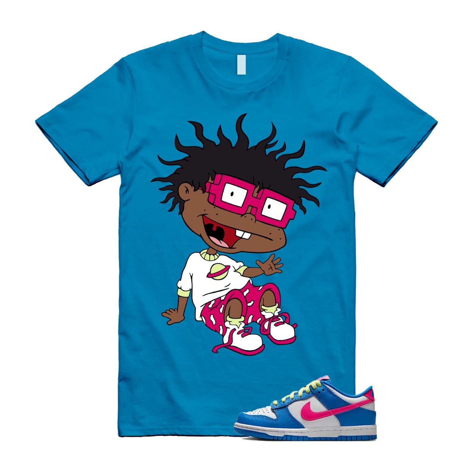 Dunk Photo Blue White Light Lemon Twist Hyper Pink T Shirt Match FINSTER IB7747-406 T-Shirt, Sneaker Match Tee