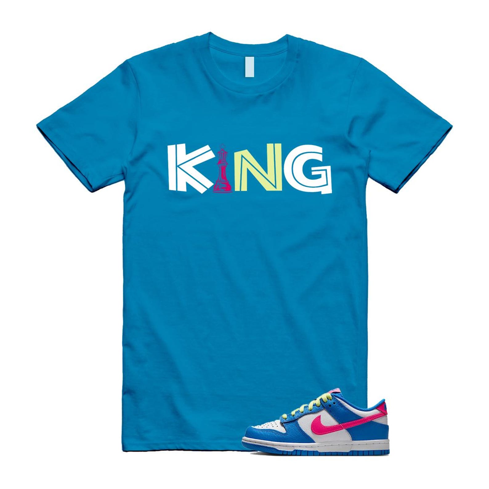 Dunk Photo Blue White Light Lemon Twist Hyper Pink T Shirt Match KING IB7747-406 T-Shirt, Sneaker Match Tee