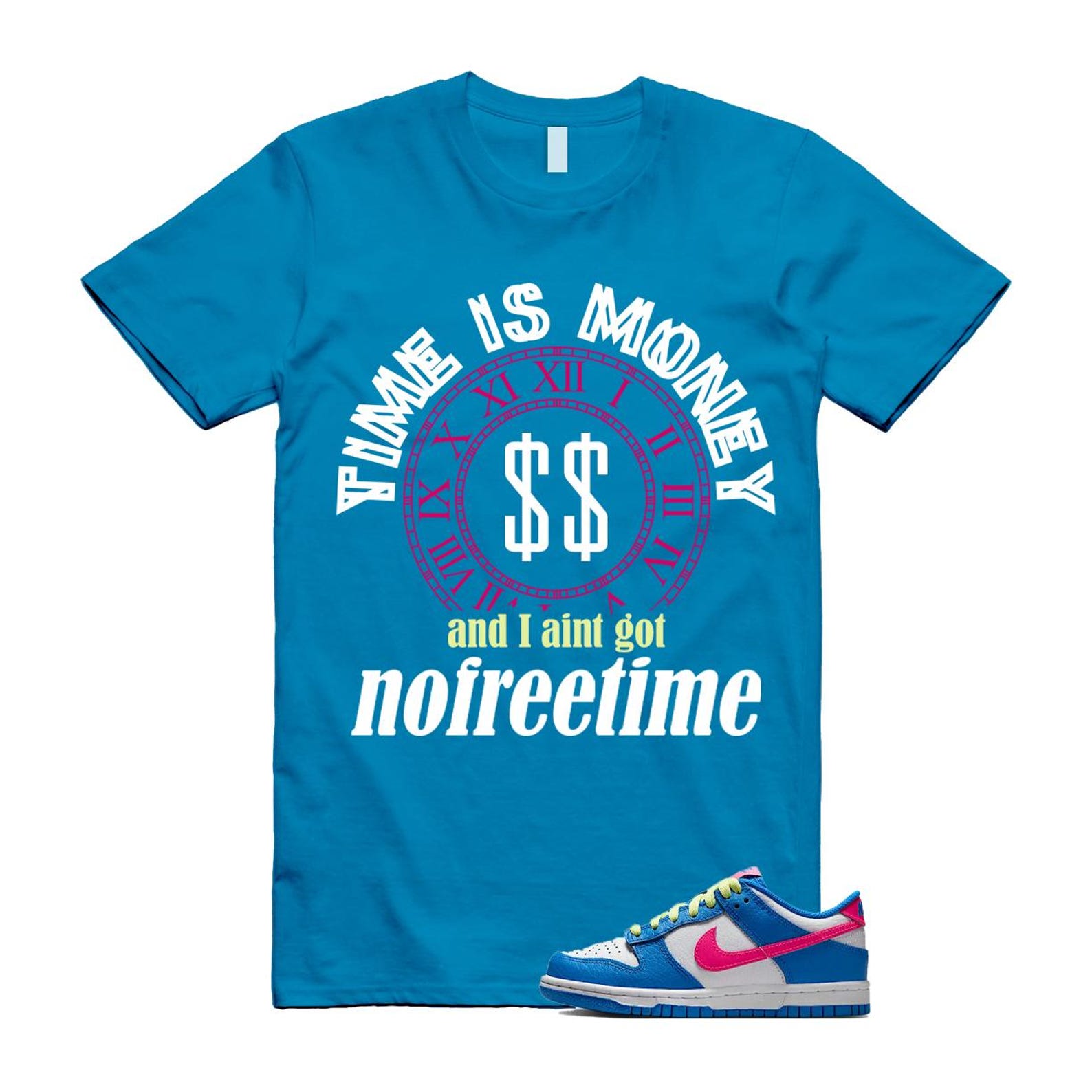 Dunk Photo Blue White Light Lemon Twist Hyper Pink T Shirt Match FREE IB7747-406 T-Shirt, Sneaker Match Tee