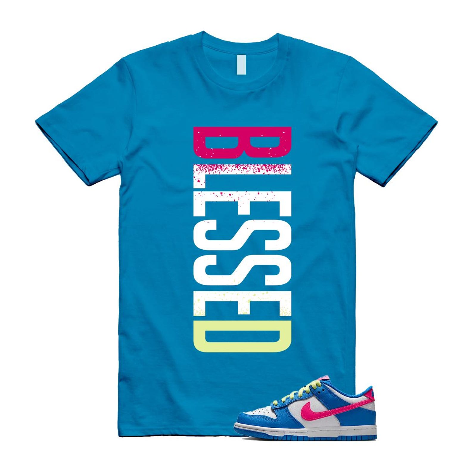 Dunk Photo Blue White Light Lemon Twist Hyper Pink T Shirt Match VERTBLS IB7747-406 T-Shirt, Sneaker Match Tee
