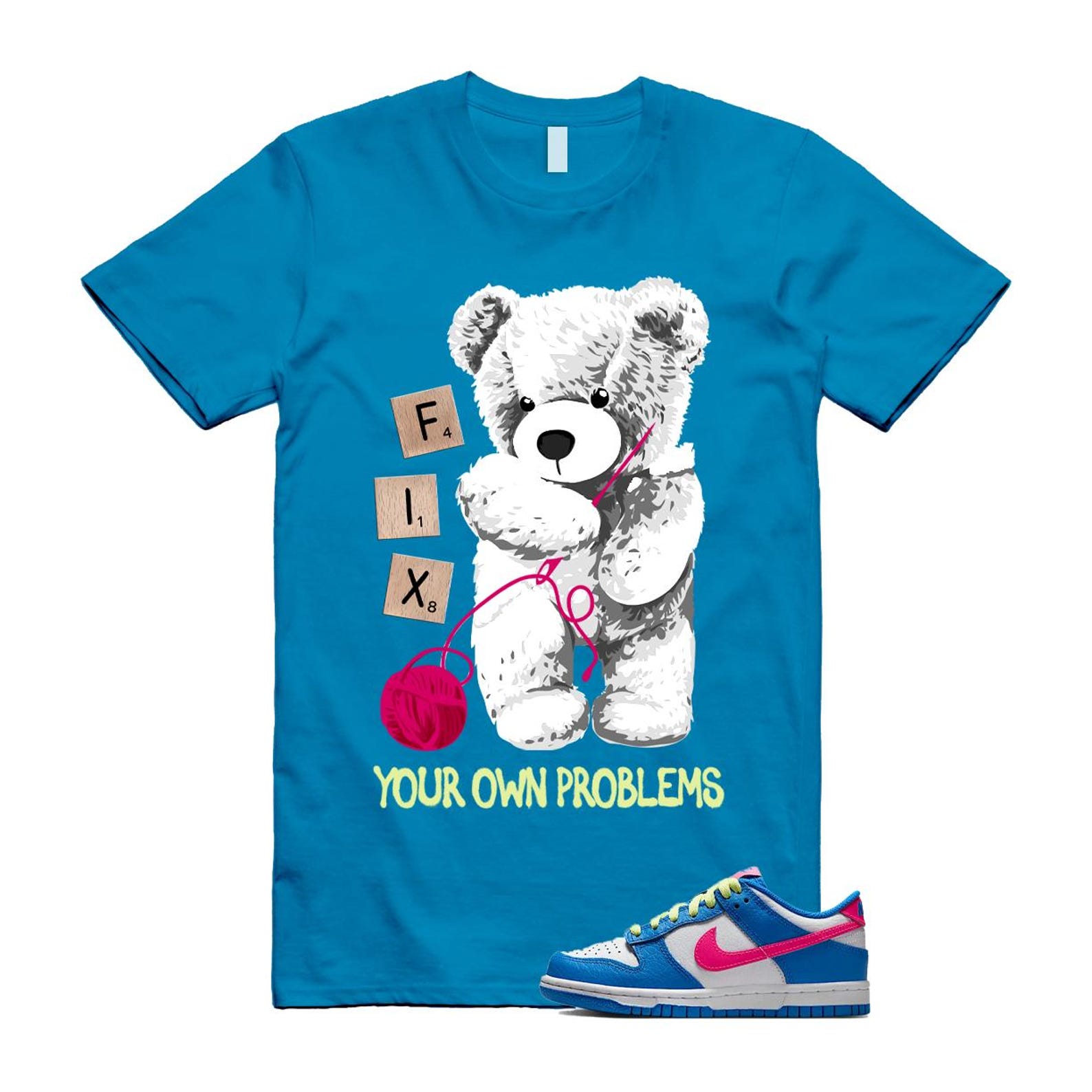 Dunk Photo Blue White Light Lemon Twist Hyper Pink T Shirt Match FIX IB7747-406 T-Shirt, Sneaker Match Tee