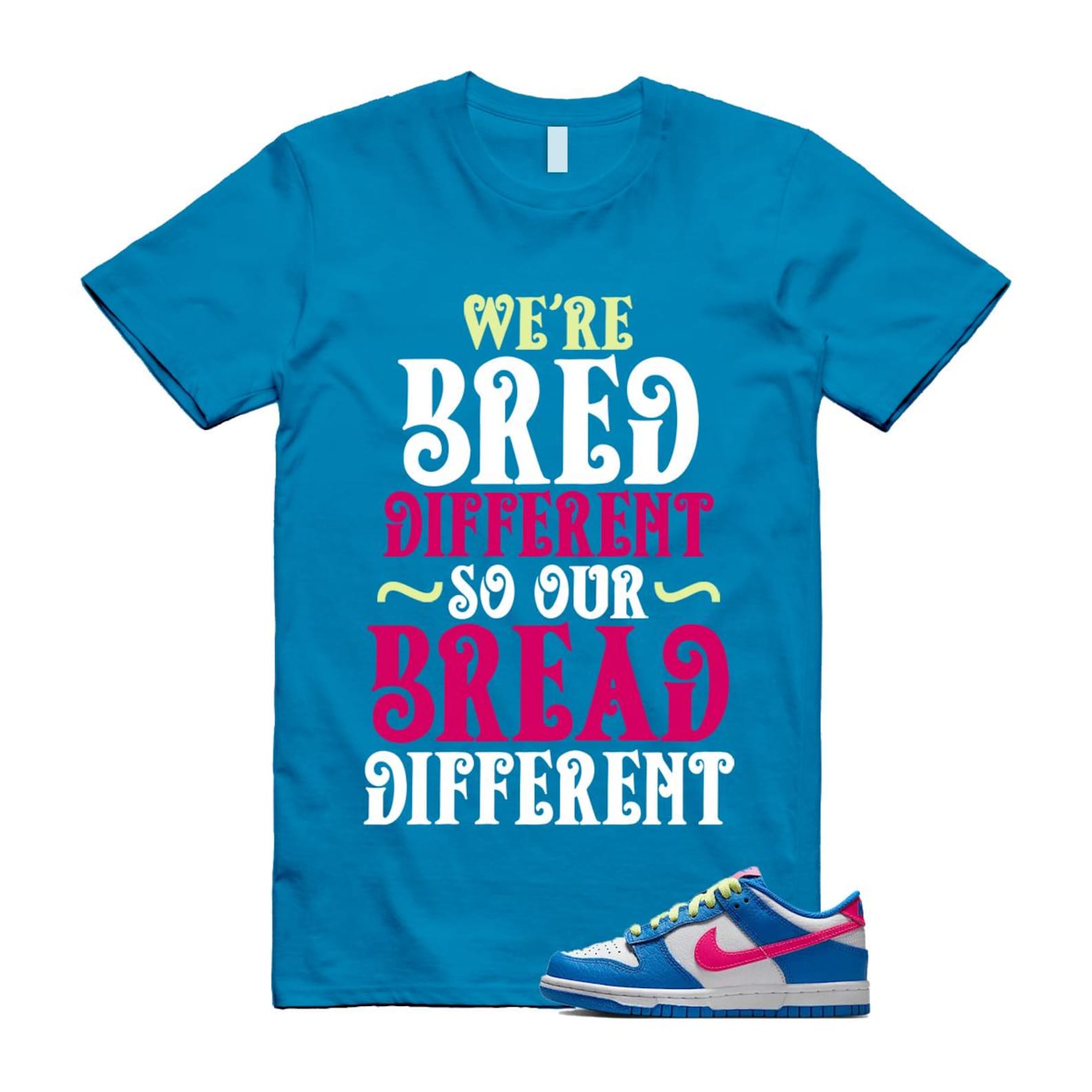 Dunk Photo Blue White Light Lemon Twist Hyper Pink T Shirt Match BREAD IB7747-406 T-Shirt, Sneaker Match Tee