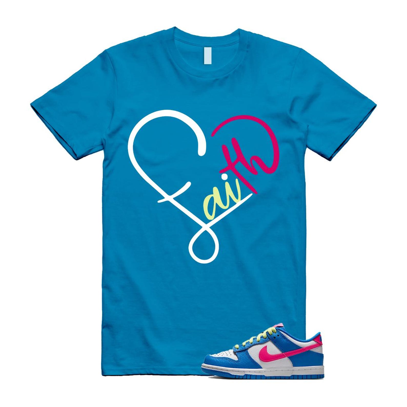 Dunk Photo Blue White Light Lemon Twist Hyper Pink T Shirt Match FAITH IB7747-406 T-Shirt, Sneaker Match Tee