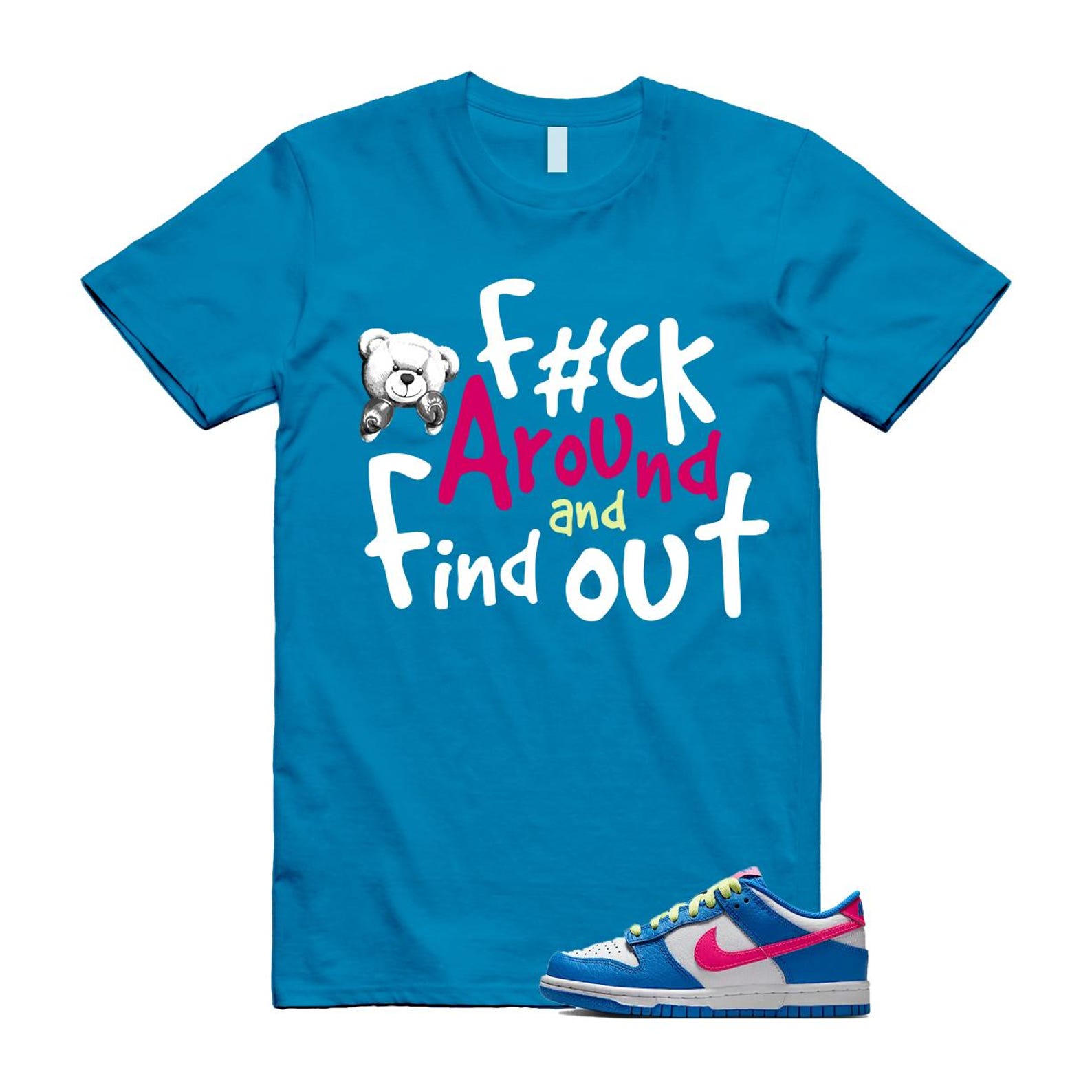 Dunk Photo Blue White Light Lemon Twist Hyper Pink T Shirt Match FCK IB7747-406 T-Shirt, Sneaker Match Tee