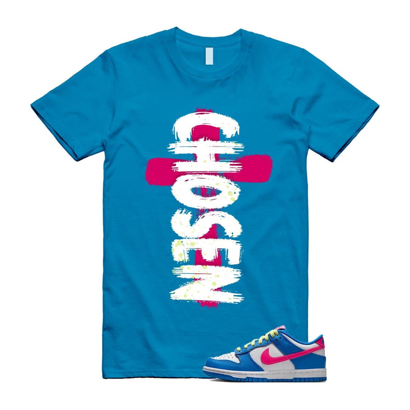 Dunk Photo Blue White Light Lemon Twist Hyper Pink T Shirt Match CHOSEN IB7747-406 T-Shirt, Sneaker Match Tee