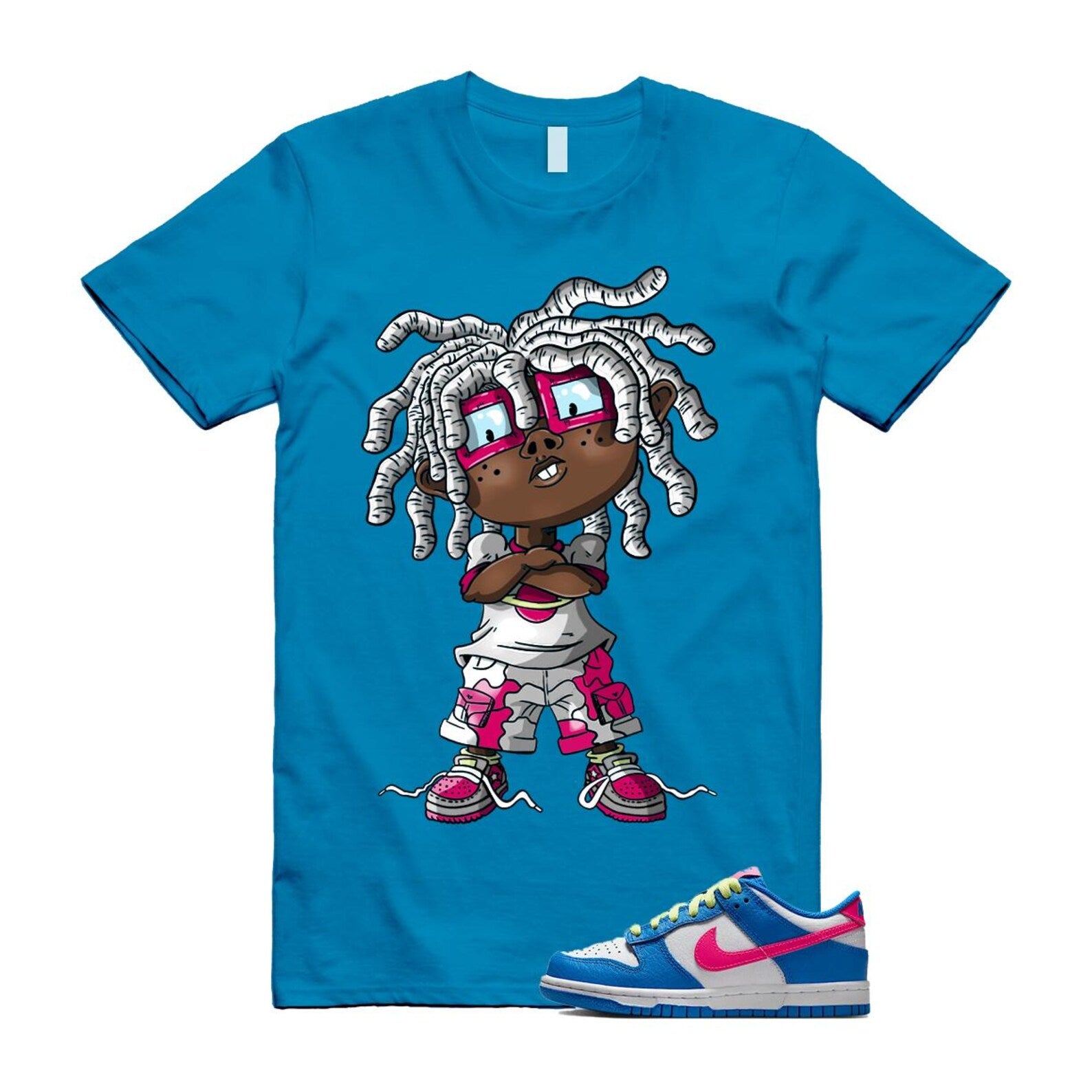 Dunk Photo Blue White Light Lemon Twist Hyper Pink T Shirt Match CHONGO IB7747-406 T-Shirt, Sneaker Match Tee