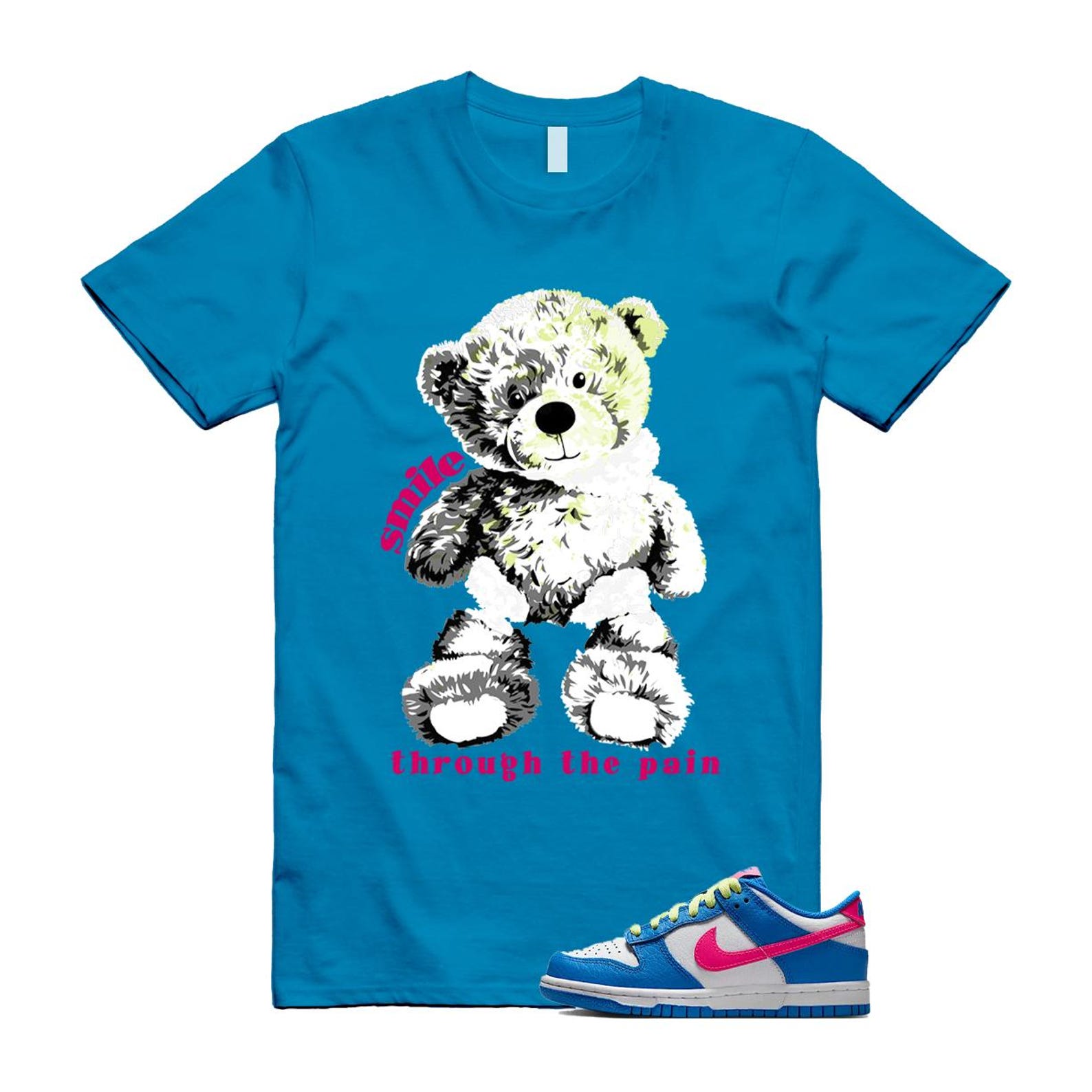 Dunk Photo Blue White Light Lemon Twist Hyper Pink T Shirt Match SMILE IB7747-406 T-Shirt, Sneaker Match Tee