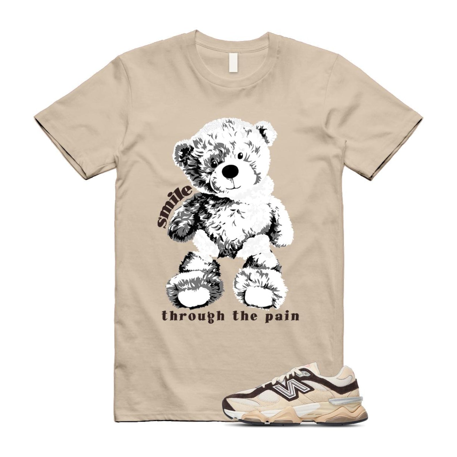 9060 Emerging Brown White T Shirt Match SMILE U9060FLP T-Shirt, Sneaker Match Tee