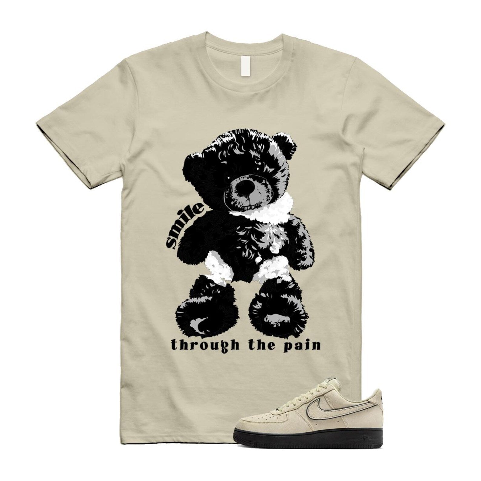 Air Force 1 Light Khaki Black '07 LV8 T Shirt Match SMILE HQ2037-200 T-Shirt, Sneaker Match Tee
