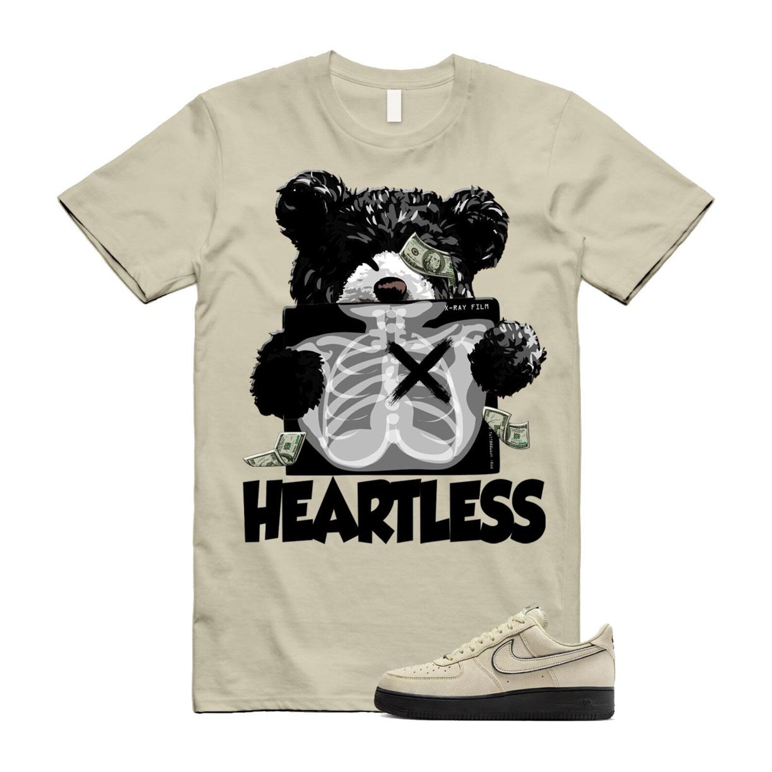 Air Force 1 Light Khaki Black '07 LV8 T Shirt Match HEART HQ2037-200 T-Shirt, Sneaker Match Tee