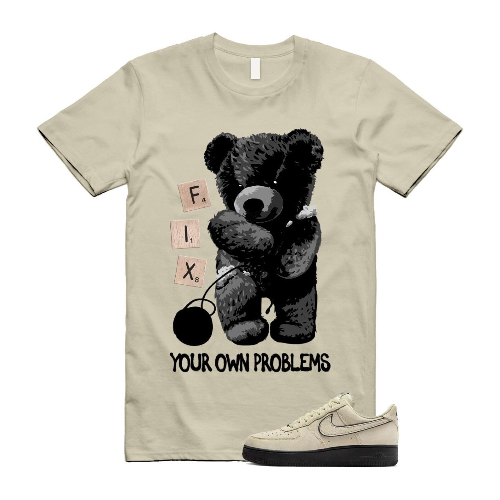 Air Force 1 Light Khaki Black '07 LV8 T Shirt Match FIX HQ2037-200 T-Shirt, Sneaker Match Tee