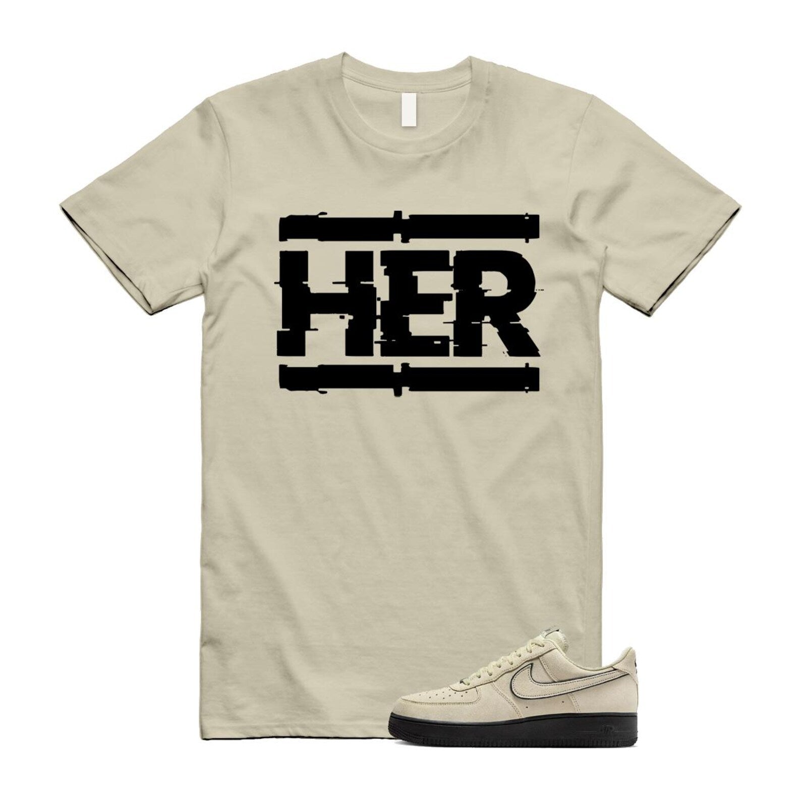 Air Force 1 Light Khaki Black '07 LV8 T Shirt Match HER HQ2037-200 T-Shirt, Sneaker Match Tee