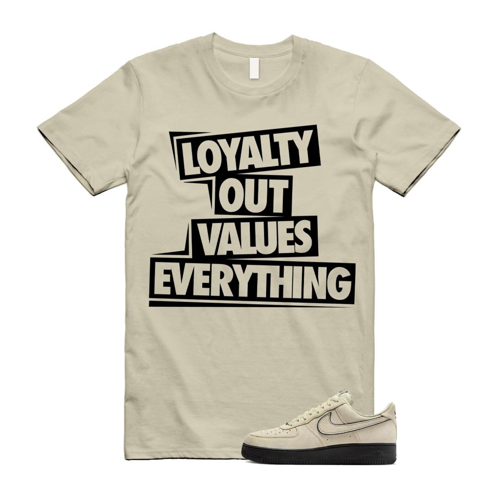 Air Force 1 Light Khaki Black '07 LV8 T Shirt Match LOVE HQ2037-200 T-Shirt, Sneaker Match Tee