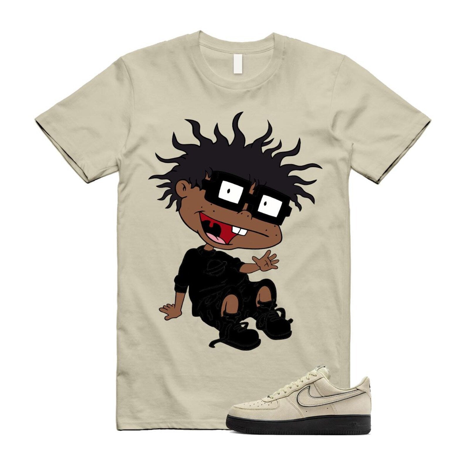 Air Force 1 Light Khaki Black '07 LV8 T Shirt Match FINSTER HQ2037-200 T-Shirt, Sneaker Match Tee