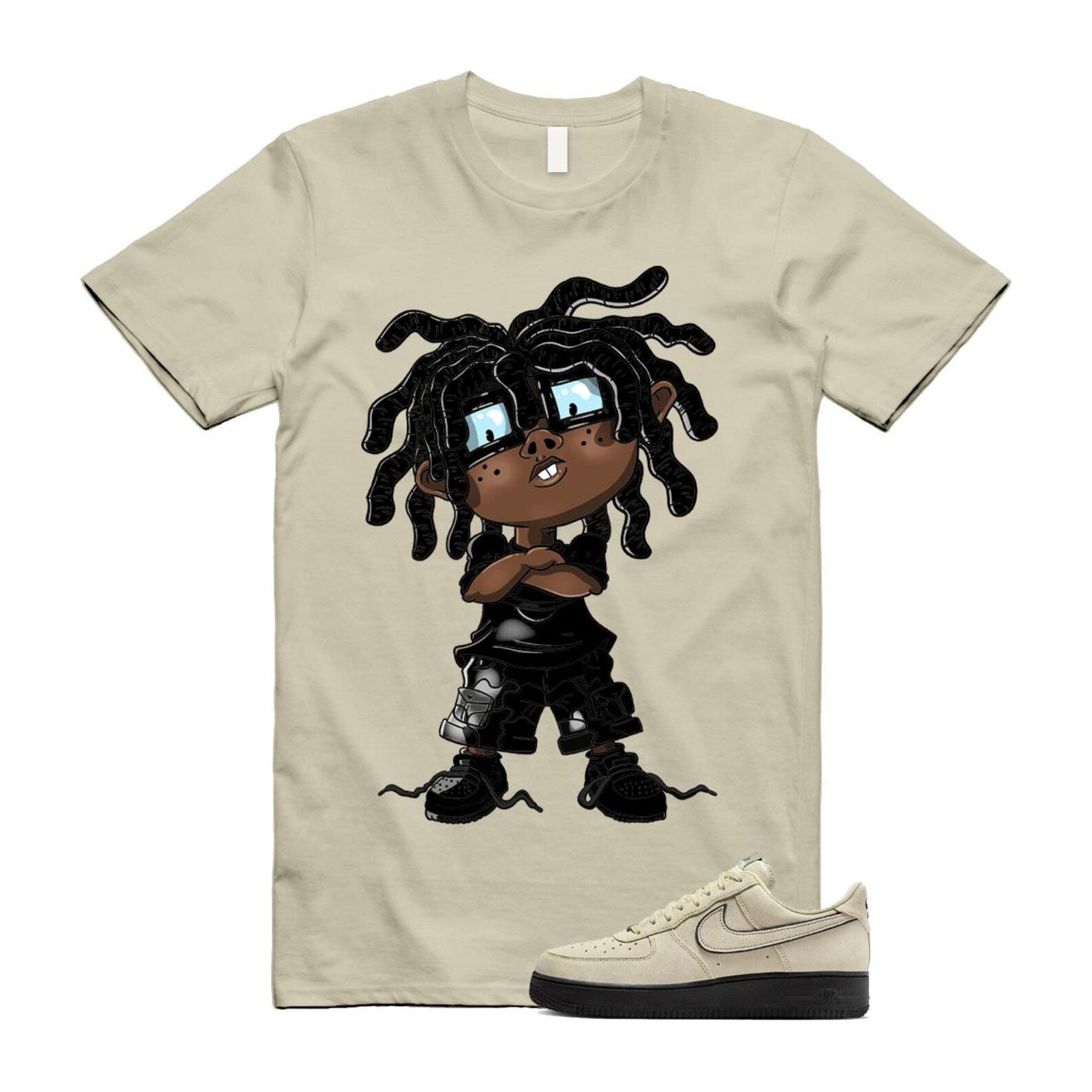 Air Force 1 Light Khaki Black '07 LV8 T Shirt Match CHONGO HQ2037-200 T-Shirt, Sneaker Match Tee