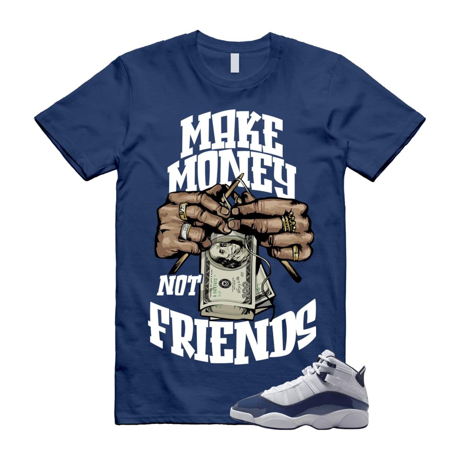 6 Rings White Midnight Navy T Shirt Match MM 323419-124 T-Shirt, Sneaker Match Tee