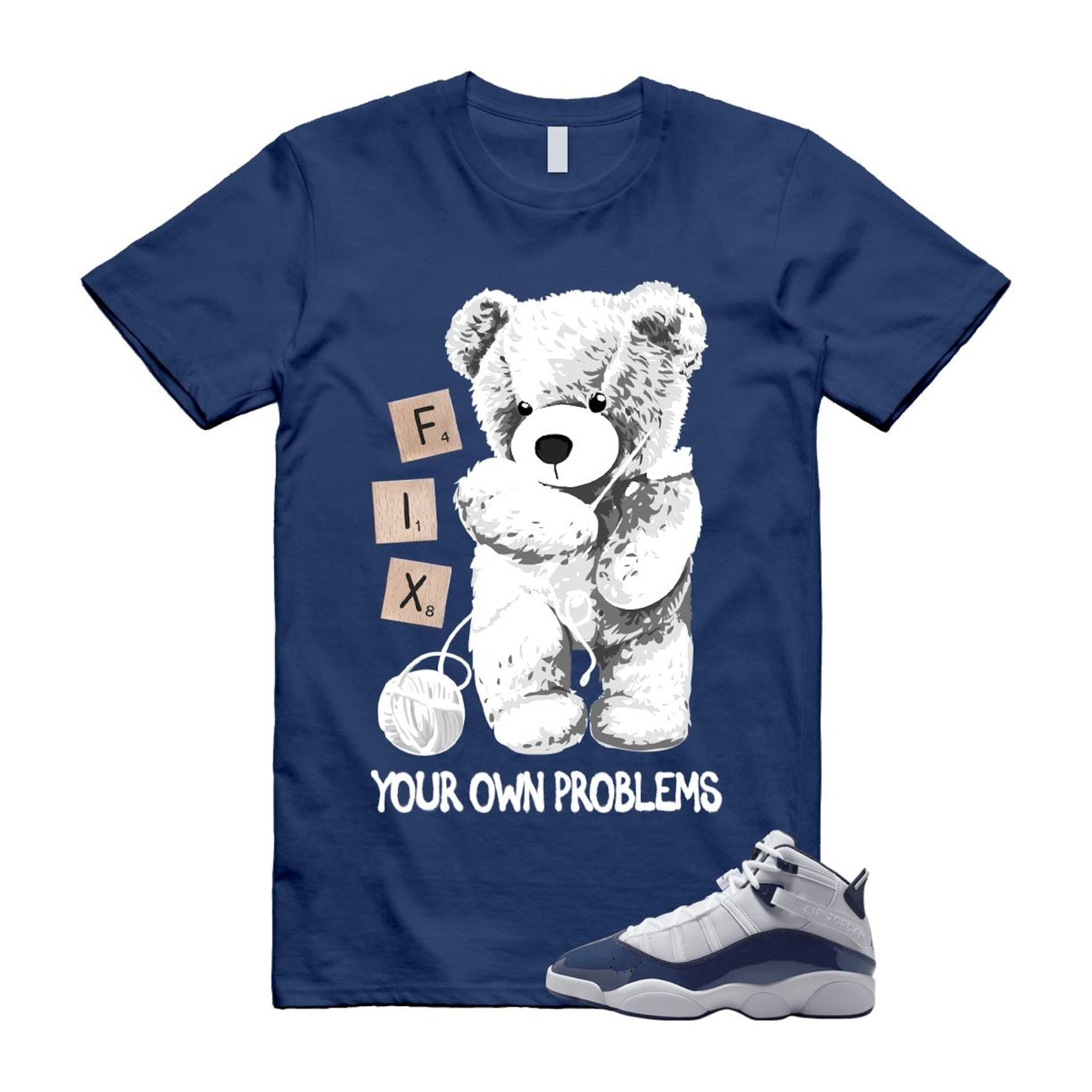 6 Rings White Midnight Navy T Shirt Match FIX 323419-124 T-Shirt, Sneaker Match Tee