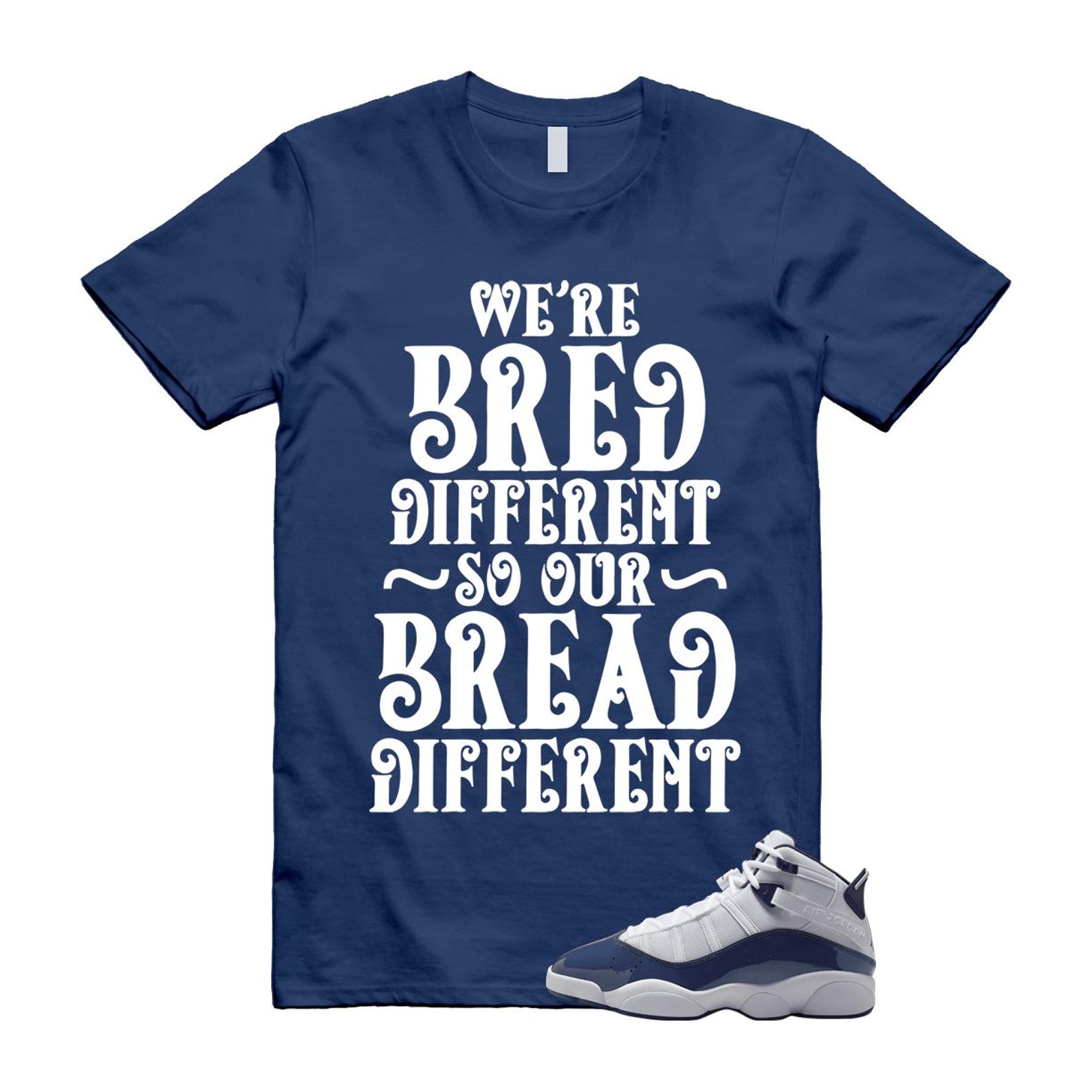 6 Rings White Midnight Navy T Shirt Match BREAD 323419-124 T-Shirt, Sneaker Match Tee