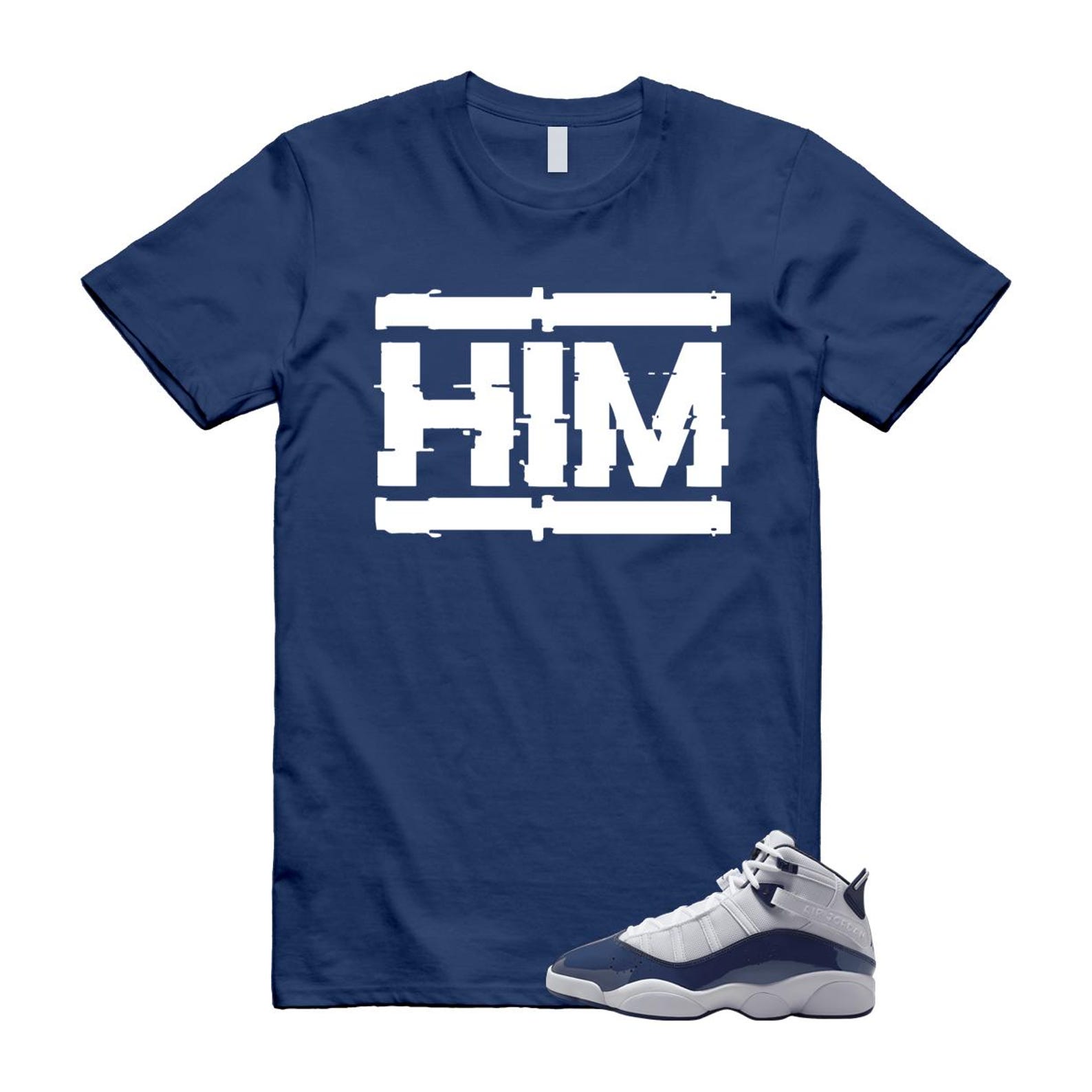 6 Rings White Midnight Navy T Shirt Match HIM 323419-124 T-Shirt, Sneaker Match Tee