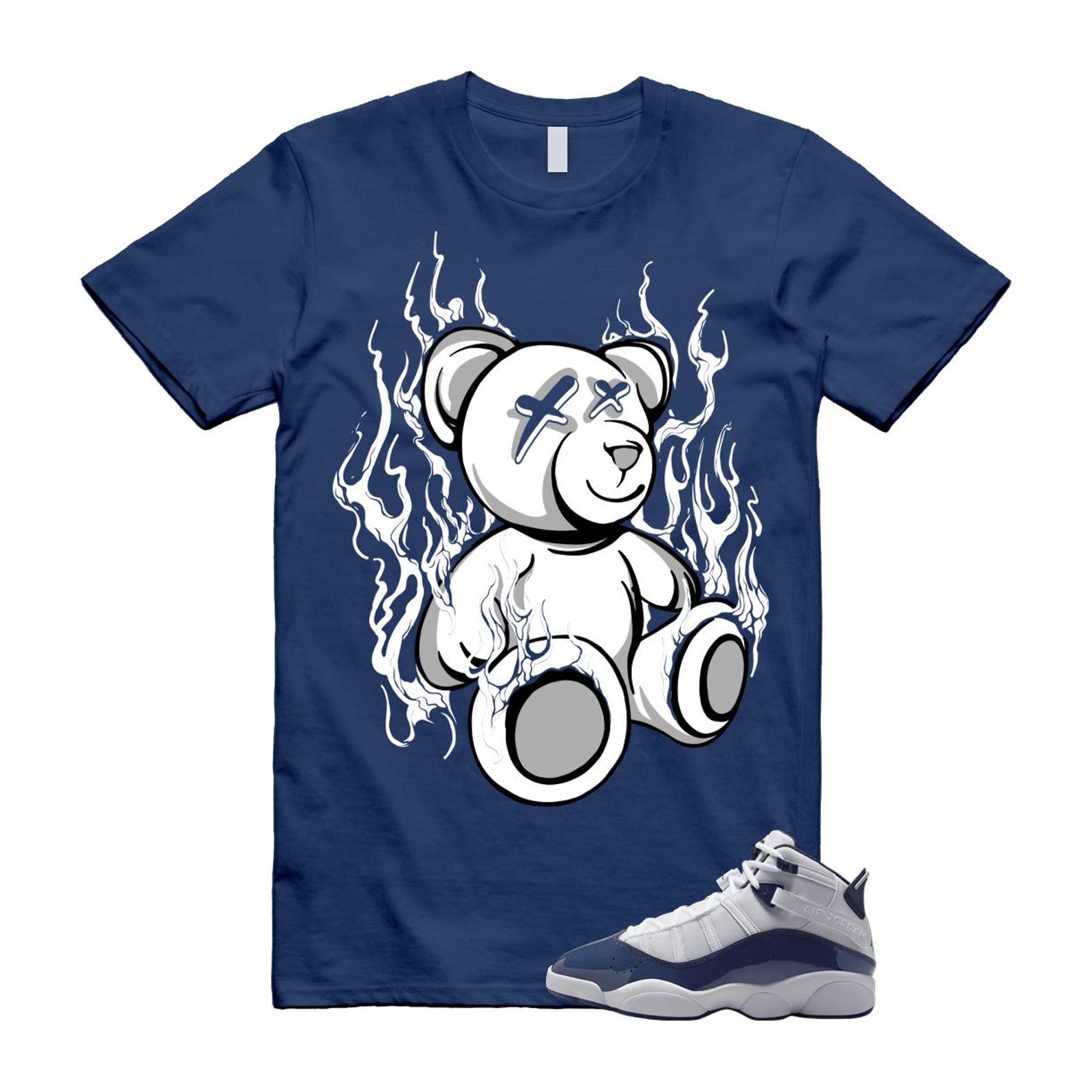 6 Rings White Midnight Navy T Shirt Match LIT 323419-124 T-Shirt, Sneaker Match Tee