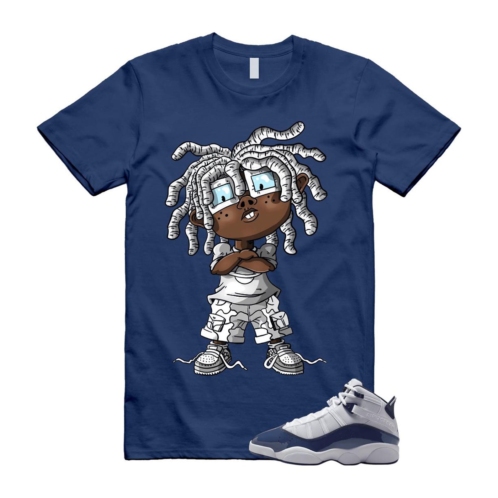 6 Rings White Midnight Navy T Shirt Match CHONGO 323419-124 T-Shirt, Sneaker Match Tee