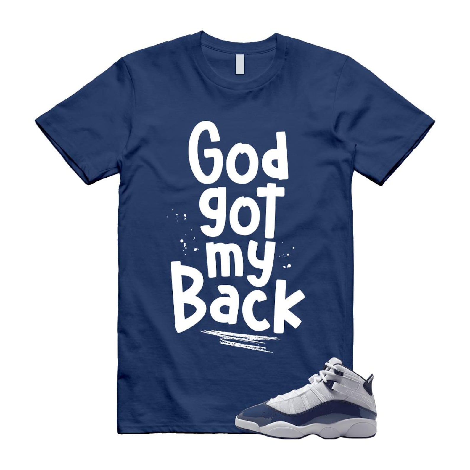 6 Rings White Midnight Navy T Shirt Match GOD 323419-124 T-Shirt, Sneaker Match Tee