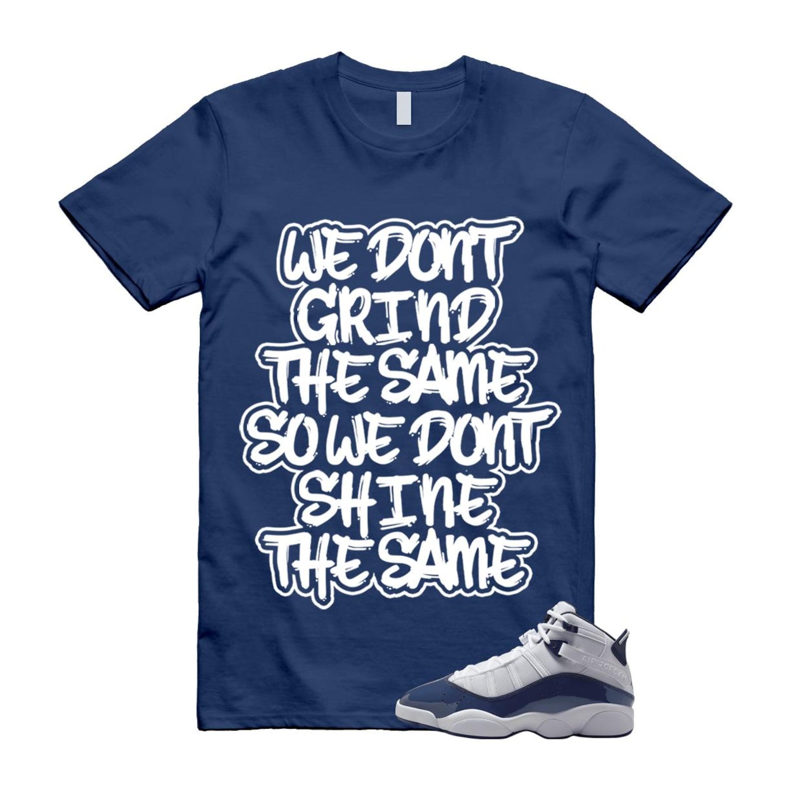6 Rings White Midnight Navy T Shirt Match GRIND 323419-124 T-Shirt, Sneaker Match Tee