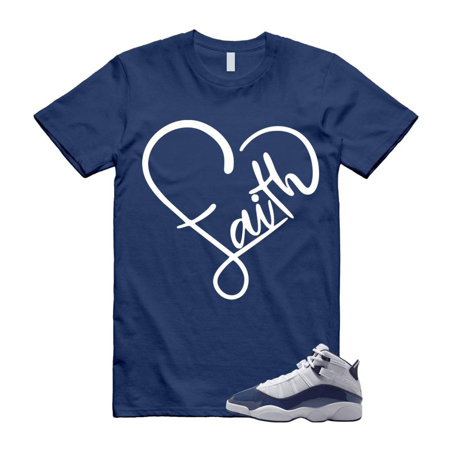 6 Rings White Midnight Navy T Shirt Match FAITH 323419-124 T-Shirt, Sneaker Match Tee