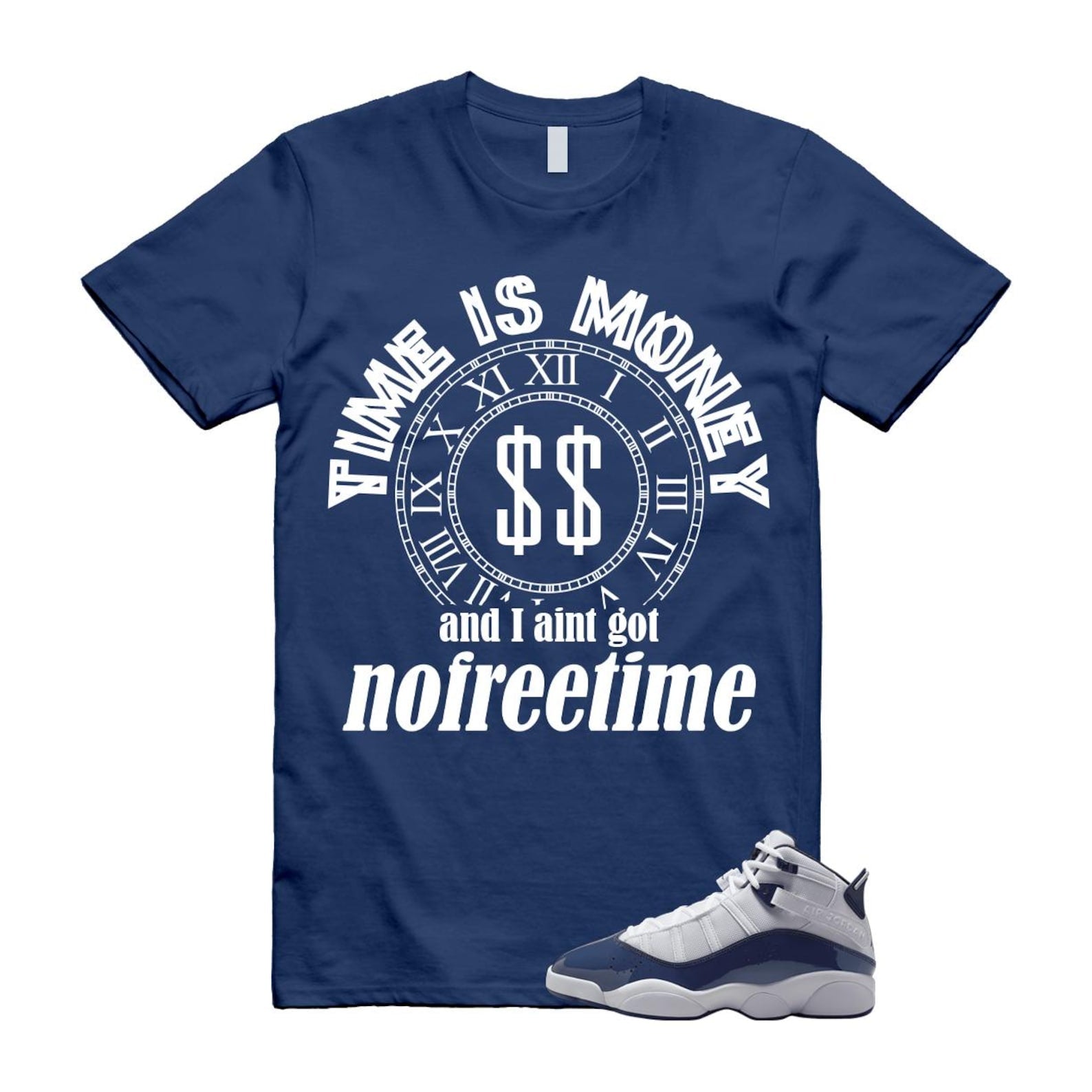 6 Rings White Midnight Navy T Shirt Match FREE 323419-124 T-Shirt, Sneaker Match Tee