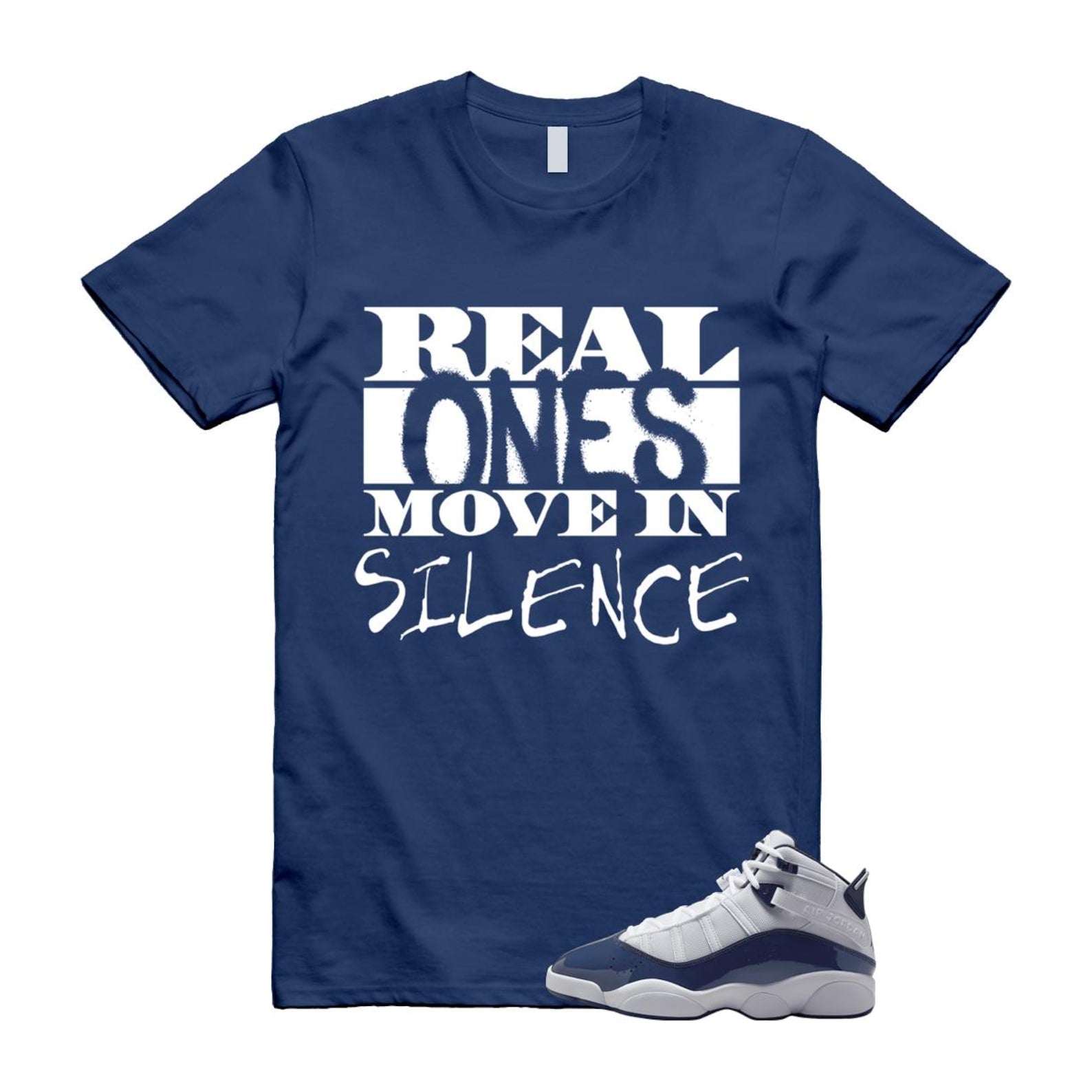 6 Rings White Midnight Navy T Shirt Match REAL 323419-124 T-Shirt, Sneaker Match Tee
