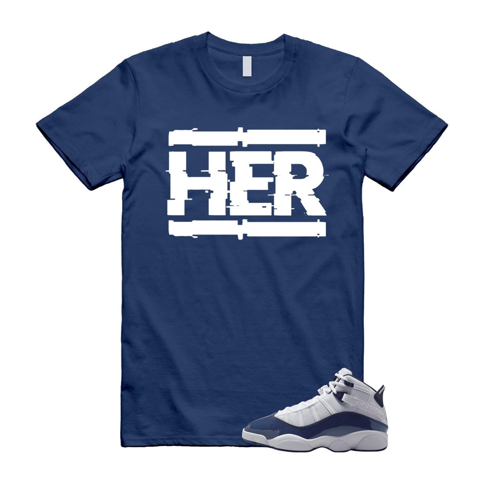 6 Rings White Midnight Navy T Shirt Match HER 323419-124 T-Shirt, Sneaker Match Tee