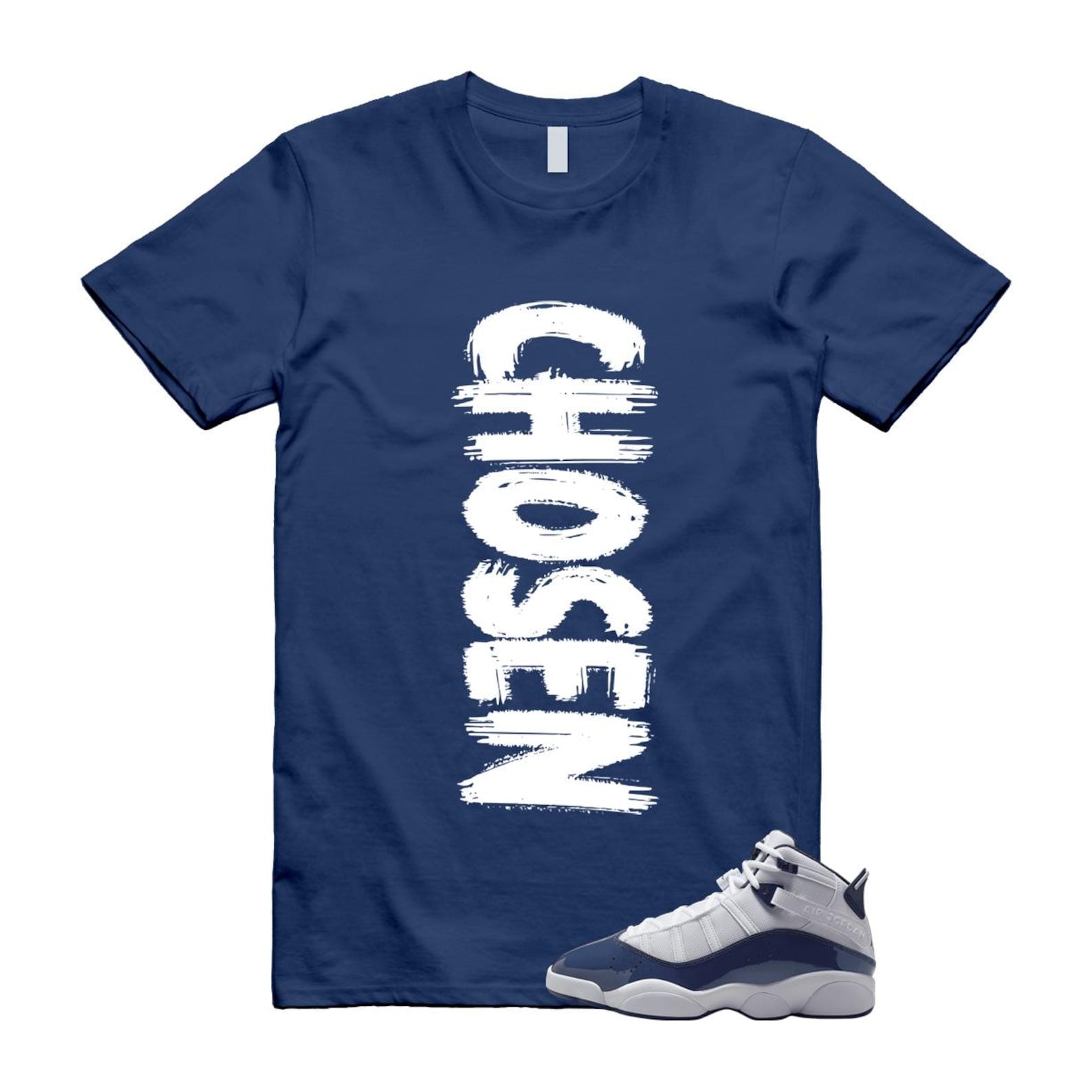6 Rings White Midnight Navy T Shirt Match CHOSEN 323419-124 T-Shirt, Sneaker Match Tee