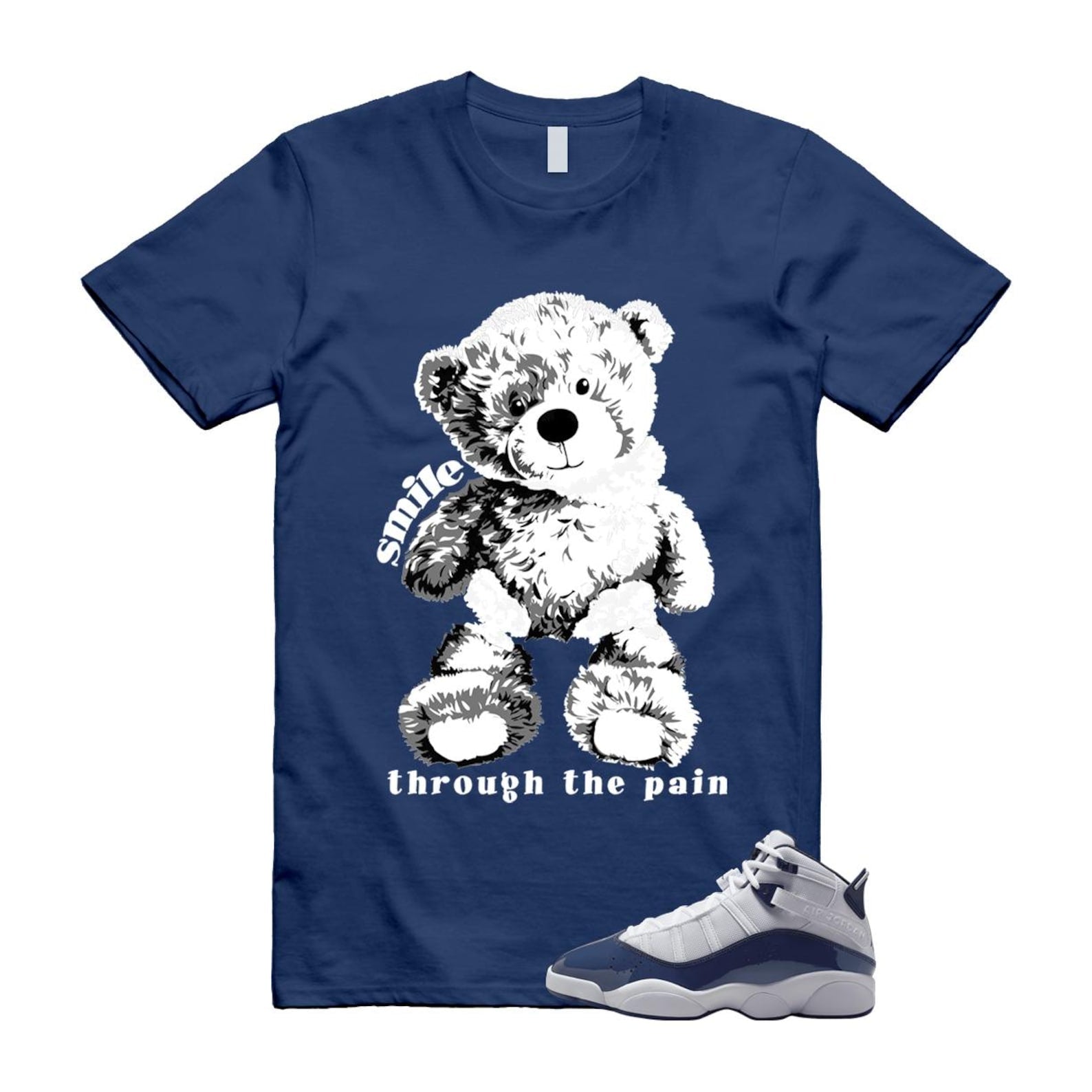 6 Rings White Midnight Navy T Shirt Match SMILE 323419-124 T-Shirt, Sneaker Match Tee