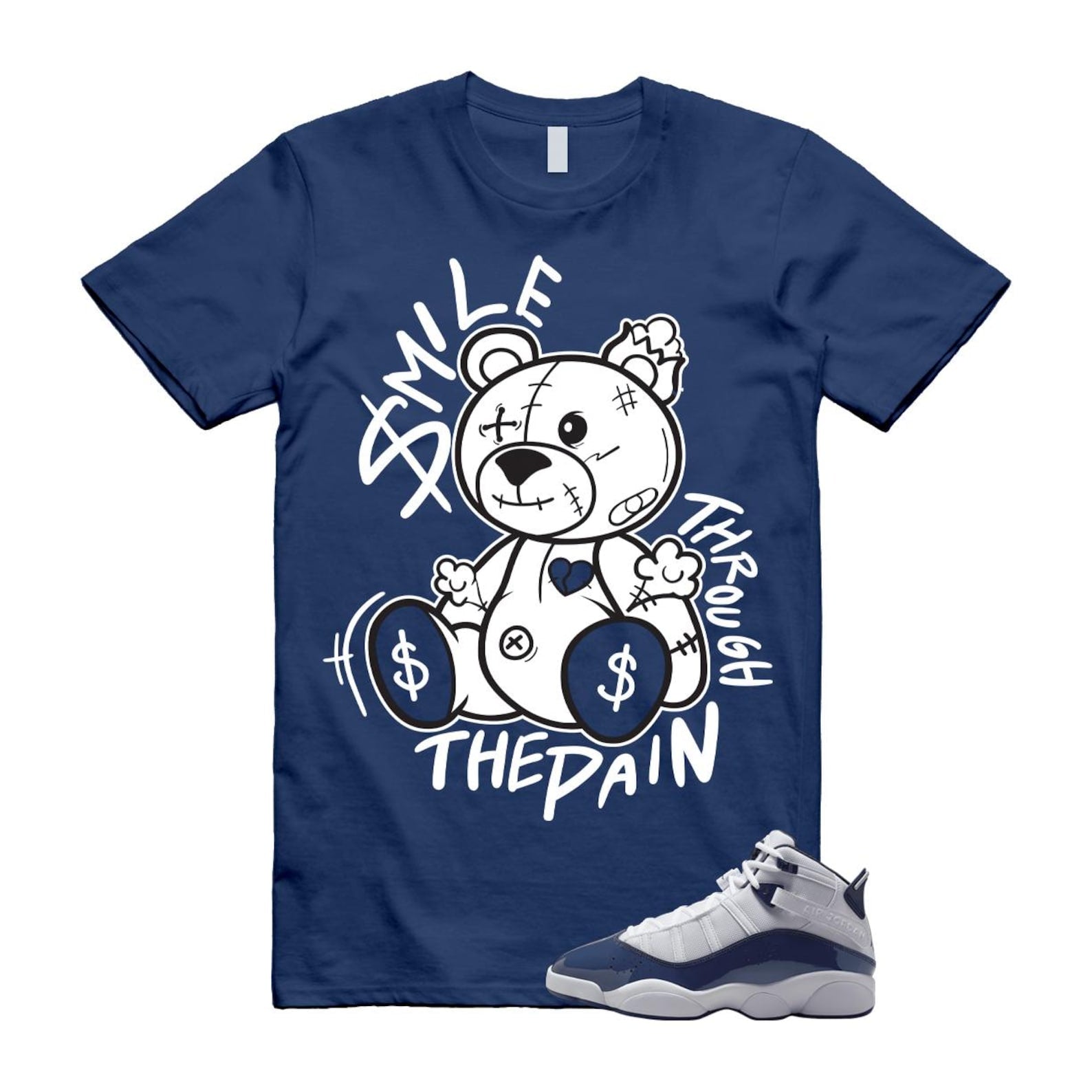 6 Rings White Midnight Navy T Shirt Match SM2 323419-124 T-Shirt, Sneaker Match Tee