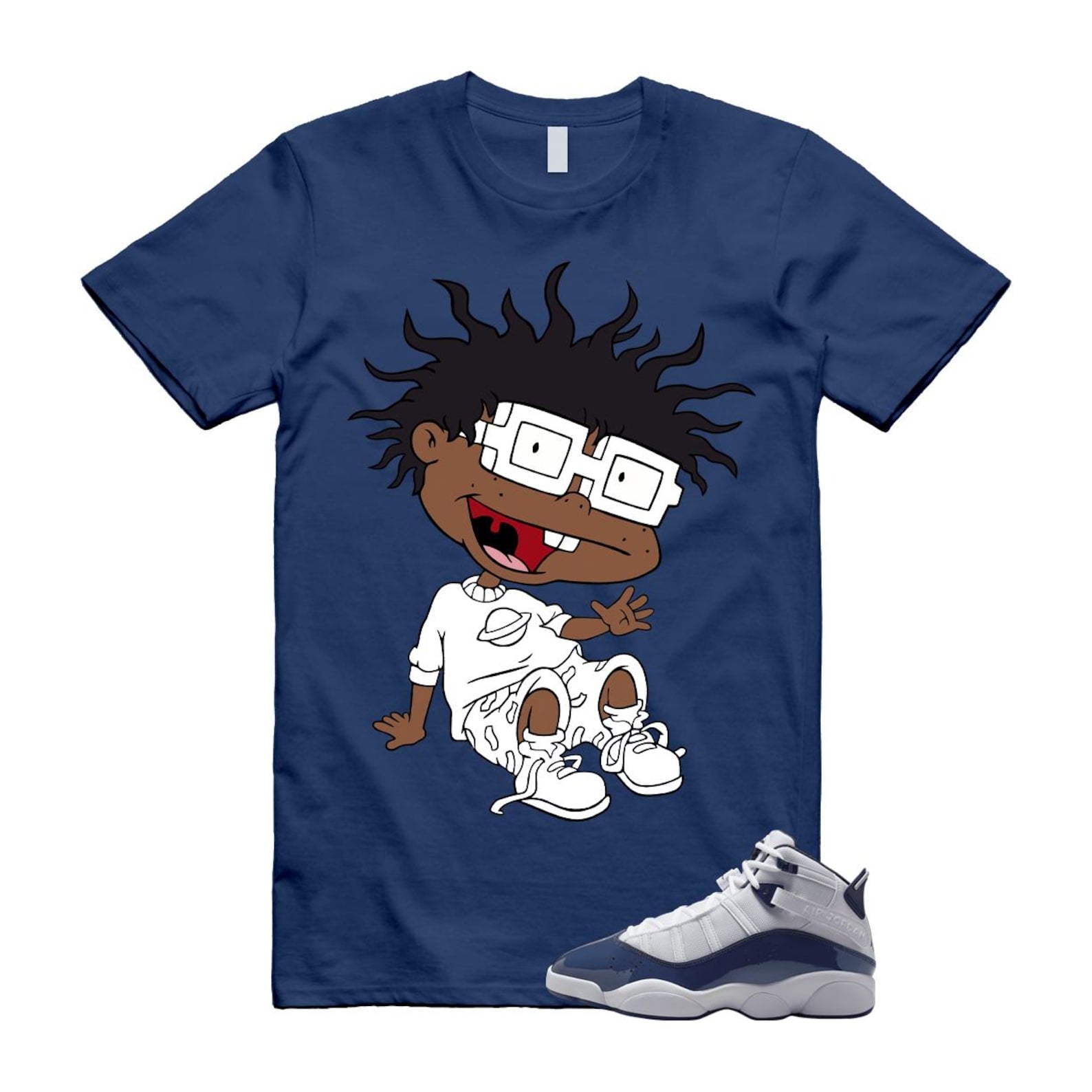 6 Rings White Midnight Navy T Shirt Match FINSTER 323419-124 T-Shirt, Sneaker Match Tee
