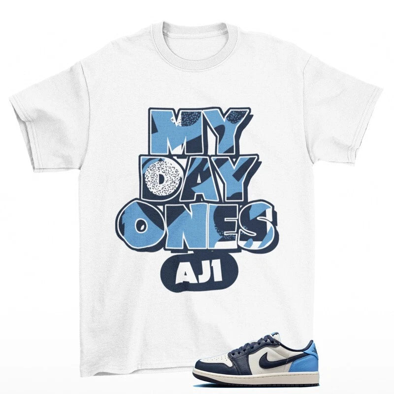 Day One Sneaker Shirt White to Match Jordan 1 Low OG Obsidian CZ0790-400 T-Shirt, Sneaker Match Tee