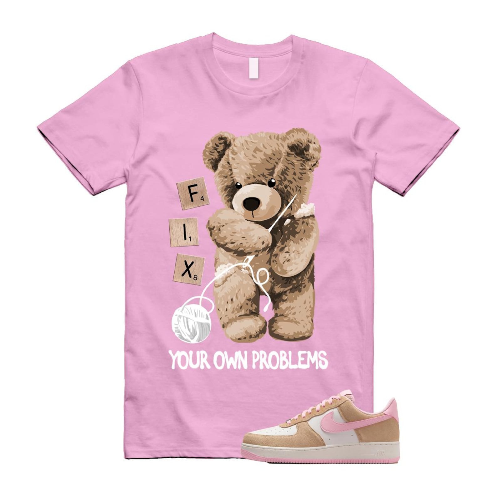 Air Force 1 Rattan Pink Hemp Phantom Medium Soft Low '07 LV8 T Shirt Match FIX FQ8714-202 T-Shirt, Sneaker Match Tee