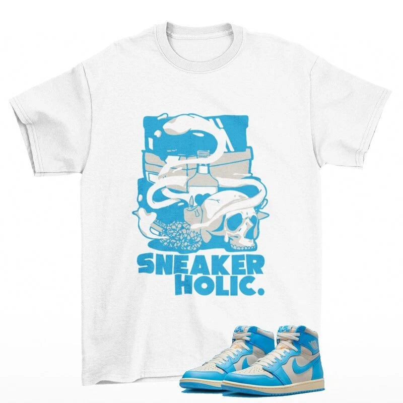Sneaker Holic Shirt White to Match Jordan 1 Retro UNC Reimagined DZ5485-402 T-Shirt, Sneaker Match Tee