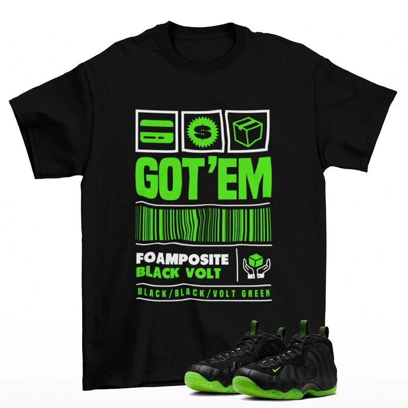 Copped Sneaker Shirt Black to Match Air Foamposite One Black Volt HF2902-001 T-Shirt, Sneaker Match Tee