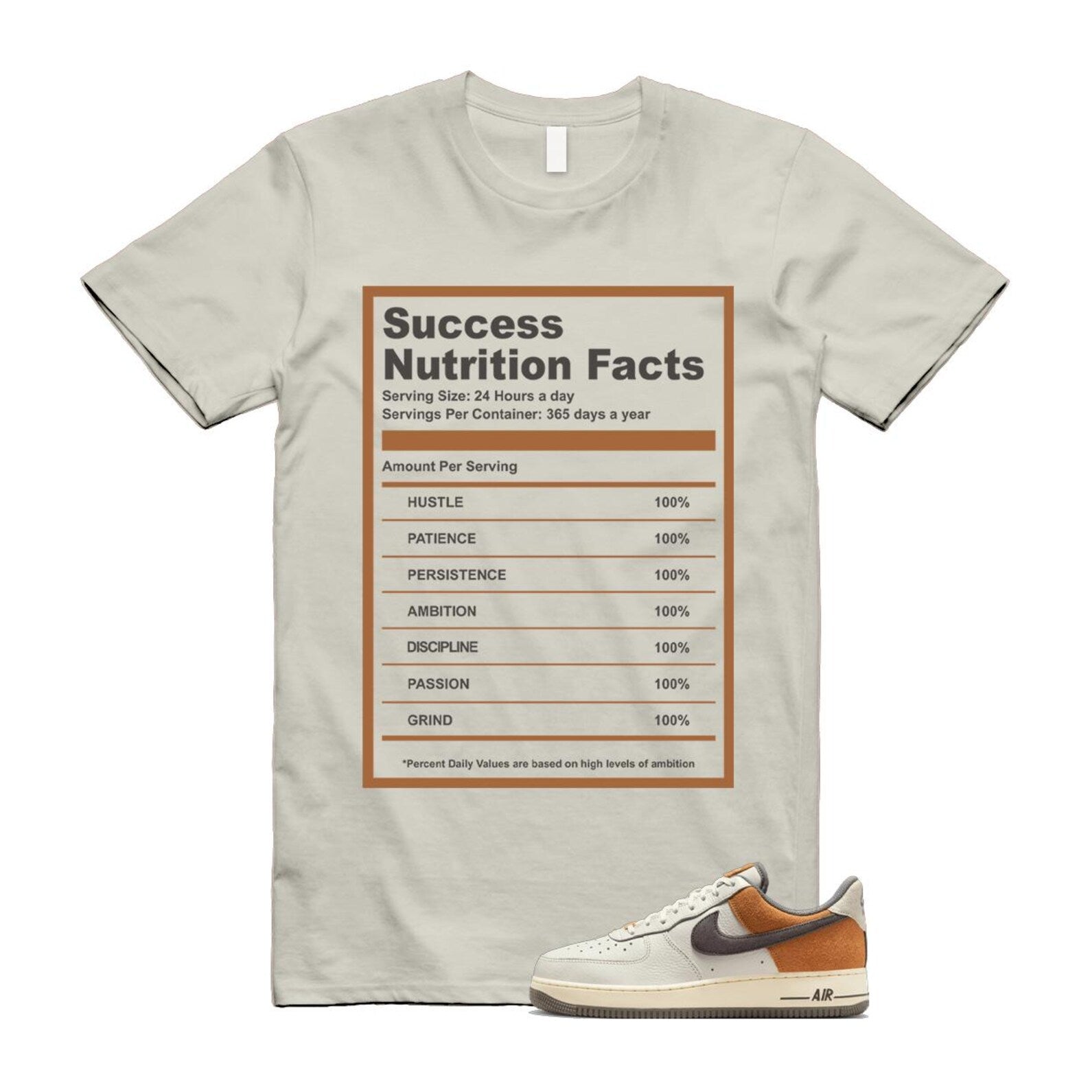 Air Force 1 Phantom Copper Moon Coconut Milk Flat Pewter T Shirt Match SUCC IB7718-030 T-Shirt, Sneaker Match Tee