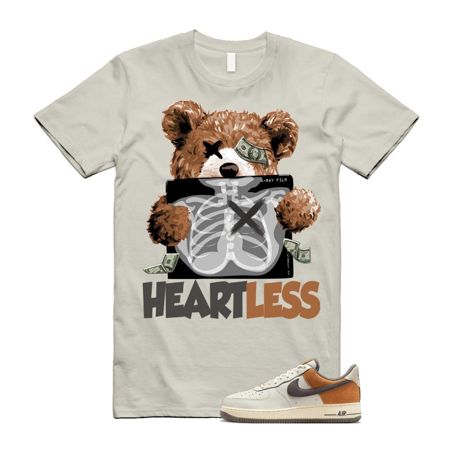 Air Force 1 Phantom Copper Moon Coconut Milk Flat Pewter T Shirt Match HEART IB7718-030 T-Shirt, Sneaker Match Tee