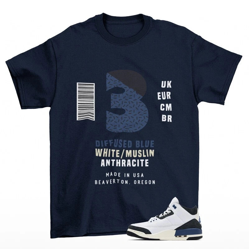 Label Shirt Blue to Match Jordan 3 A Ma ManiÃ©re Diffused Blue HV8571-100 T-Shirt, Sneaker Match Tee