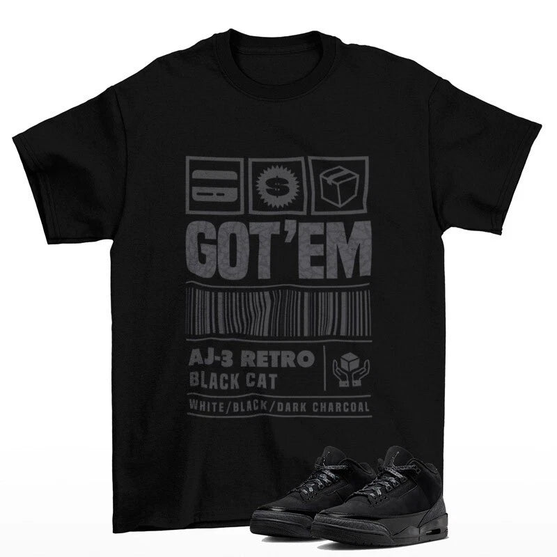 Copped Sneaker Shirt to Match Jordan 3 Retro Black Cat CT8532-001 T-Shirt, Sneaker Match Tee
