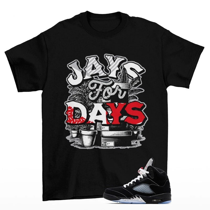 Jordan 5 OG Black Metallic Reimagined Jays For Days Stacked Shirt to Match HF3975-001 Match Sneaker Tee