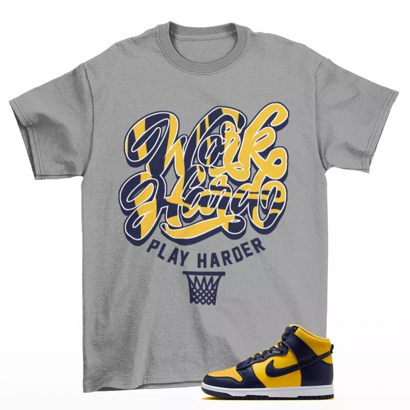 Play Harder Sneaker Shirt Grey to Match Dunk High Michigan HF3143-700 T-Shirt, Sneaker Match Tee